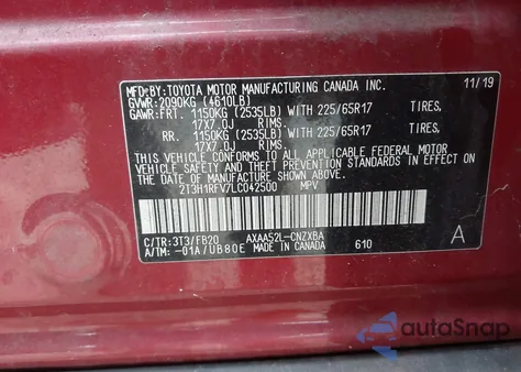 2020 Toyota Rav4 Le from USA, damaged, VIN 2T3H1RFV7LC042500